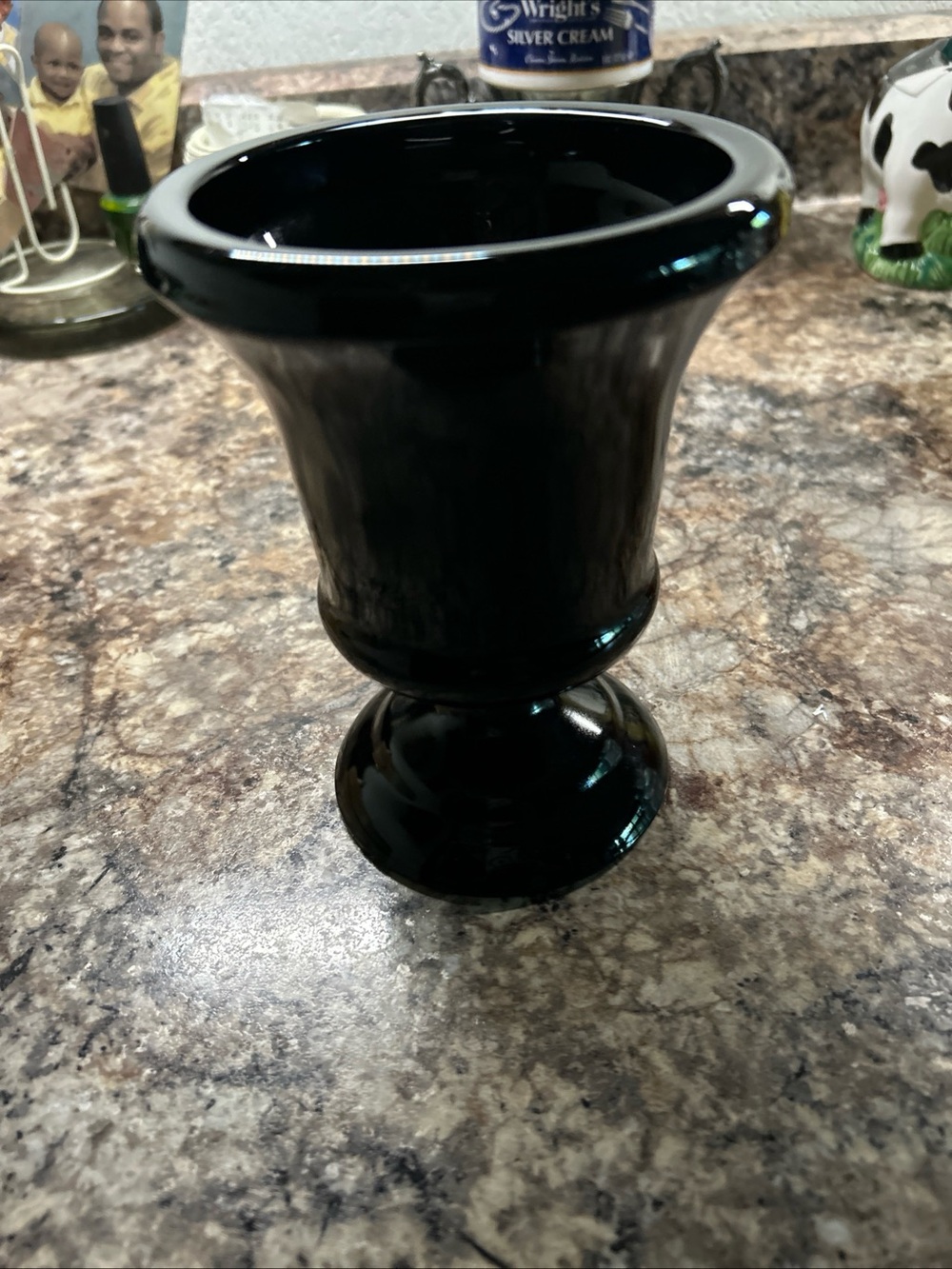 Vintage Black Amethyst Glass Urn Vase with pedestal